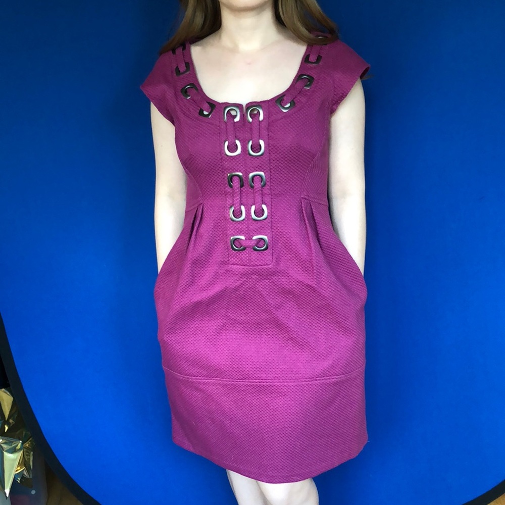 Nanette Lepore fitted mauve grommet dress